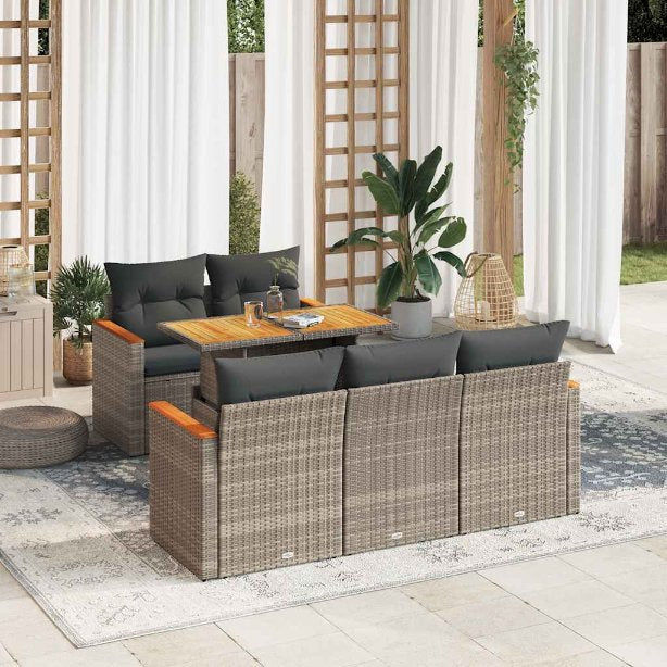 6-tlg. Garten-Sofagarnitur mit Kissen Schwarz Poly Rattan