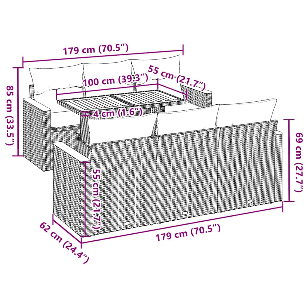 7-tlg. Garten-Sofagarnitur mit Kissen Schwarz Poly Rattan