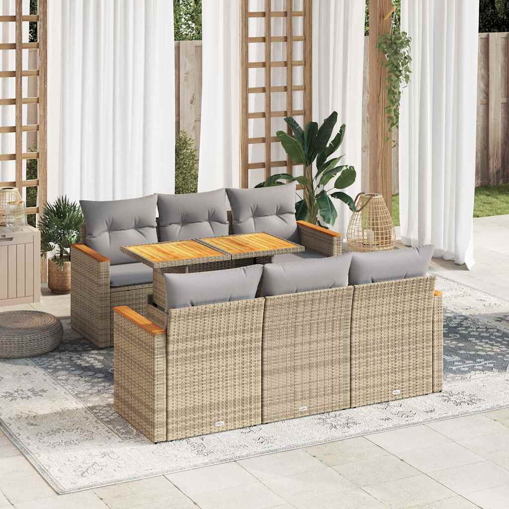 7-tlg. Garten-Sofagarnitur mit Kissen Schwarz Poly Rattan