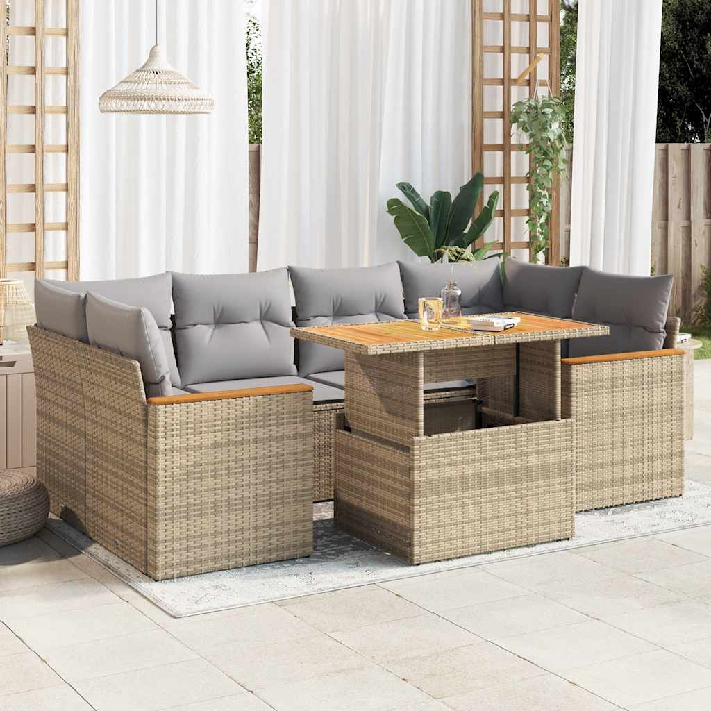 7-tlg. Garten-Sofagarnitur mit Kissen Schwarz Poly Rattan