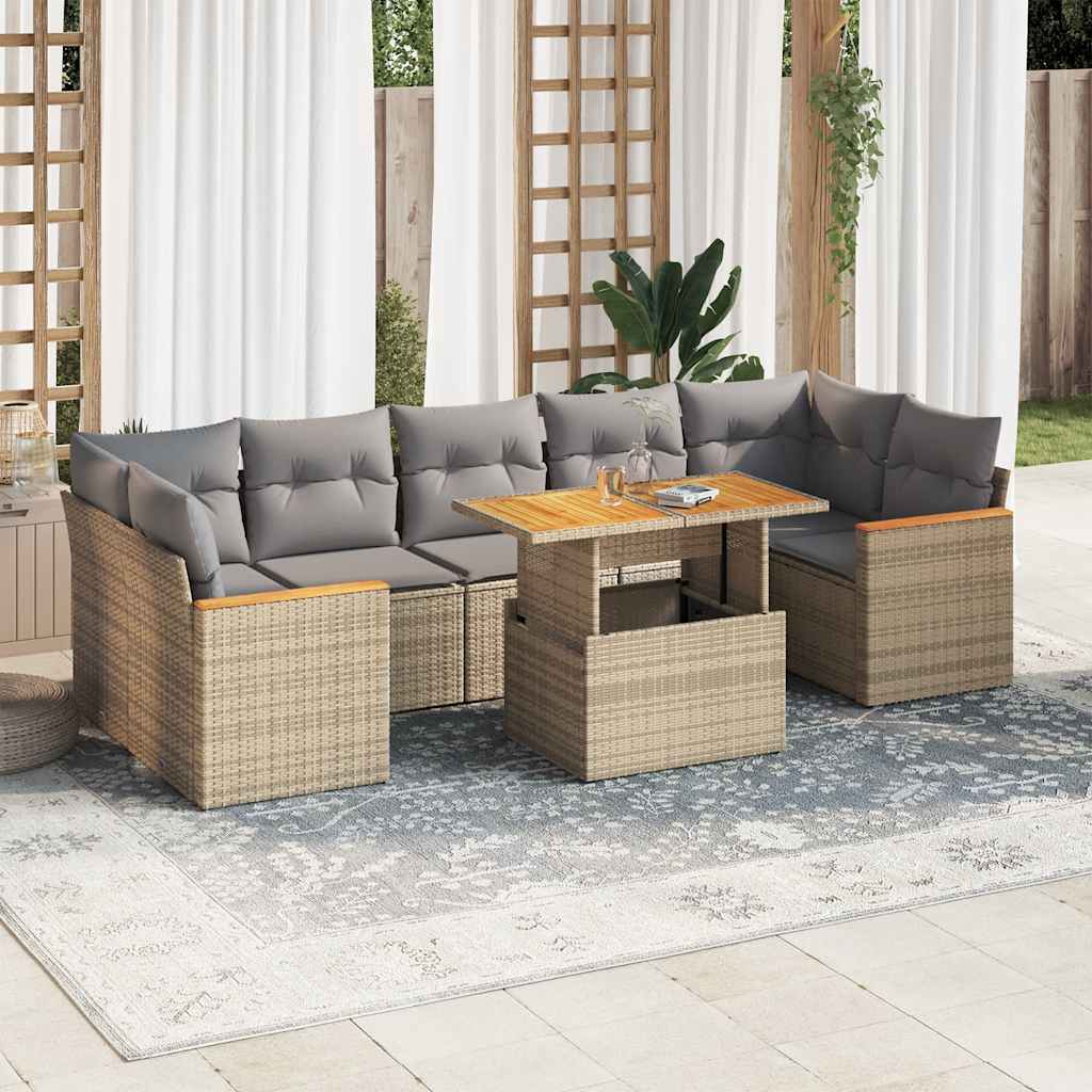 8-tlg. Garten-Sofagarnitur mit Kissen Schwarz Poly Rattan