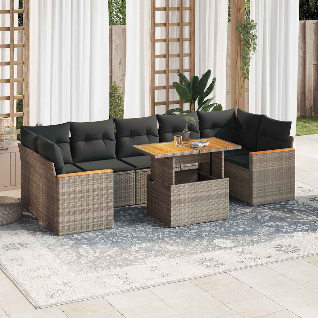 8-tlg. Garten-Sofagarnitur mit Kissen Schwarz Poly Rattan