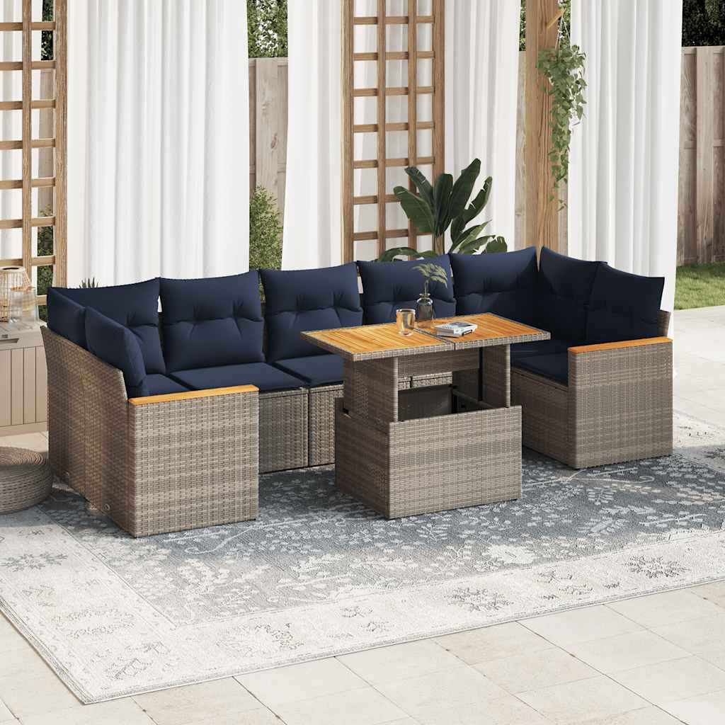 8-tlg. Garten-Sofagarnitur mit Kissen Schwarz Poly Rattan