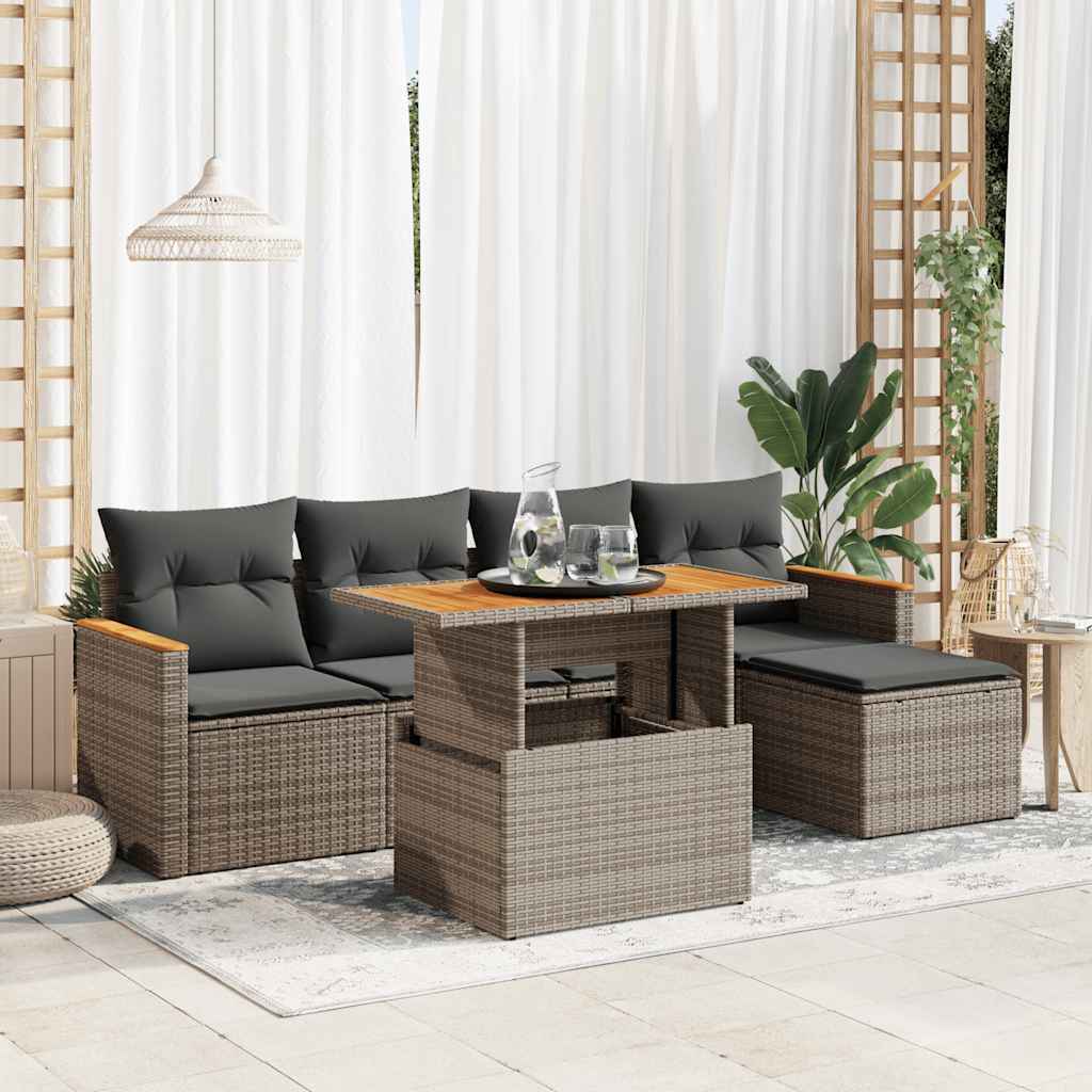 6-tlg. Garten-Sofagarnitur mit Kissen Schwarz Poly Rattan