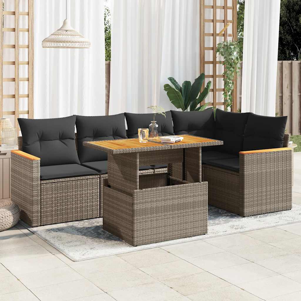 6-tlg. Garten-Sofagarnitur mit Kissen Schwarz Poly Rattan