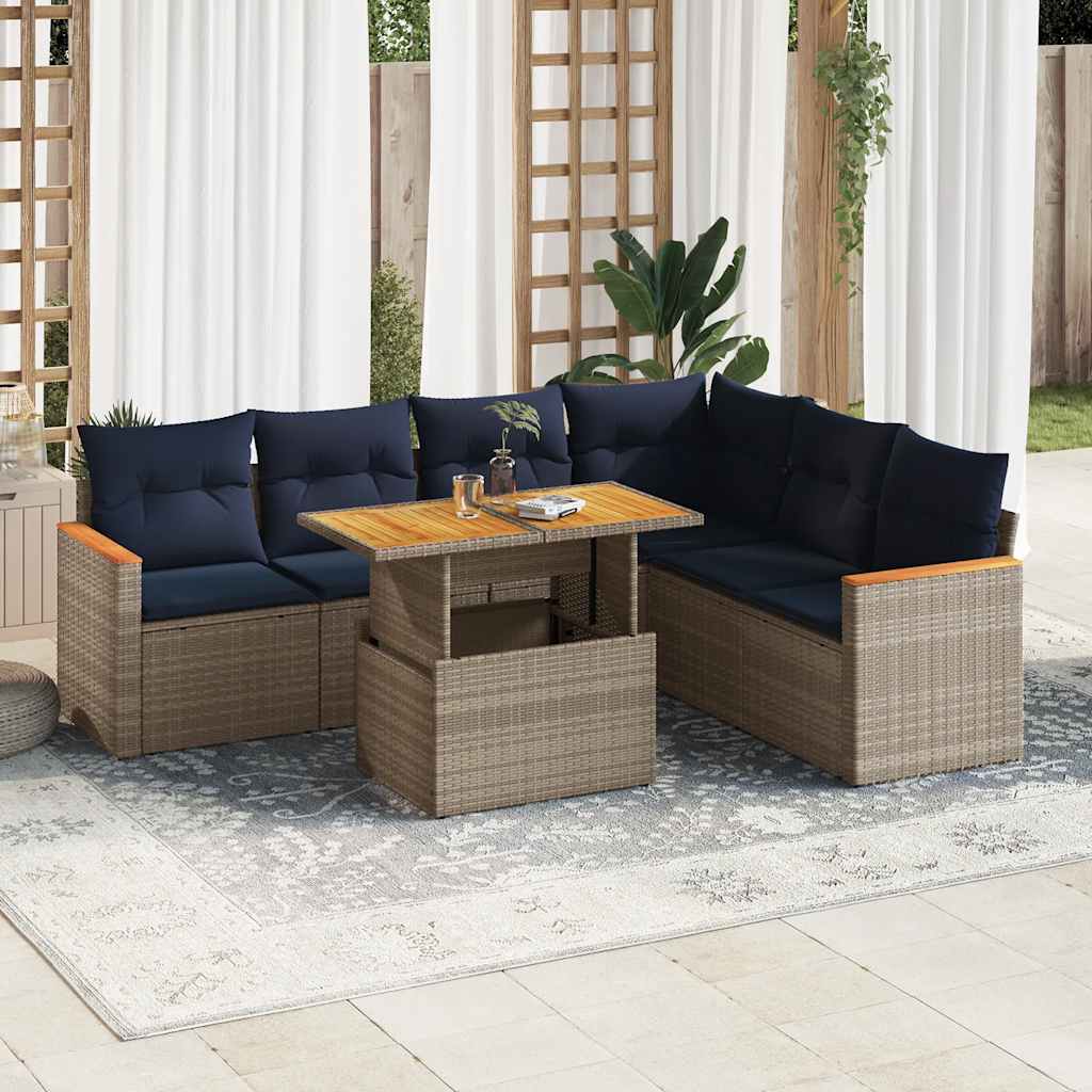 6-tlg. Garten-Sofagarnitur mit Kissen Schwarz Poly Rattan