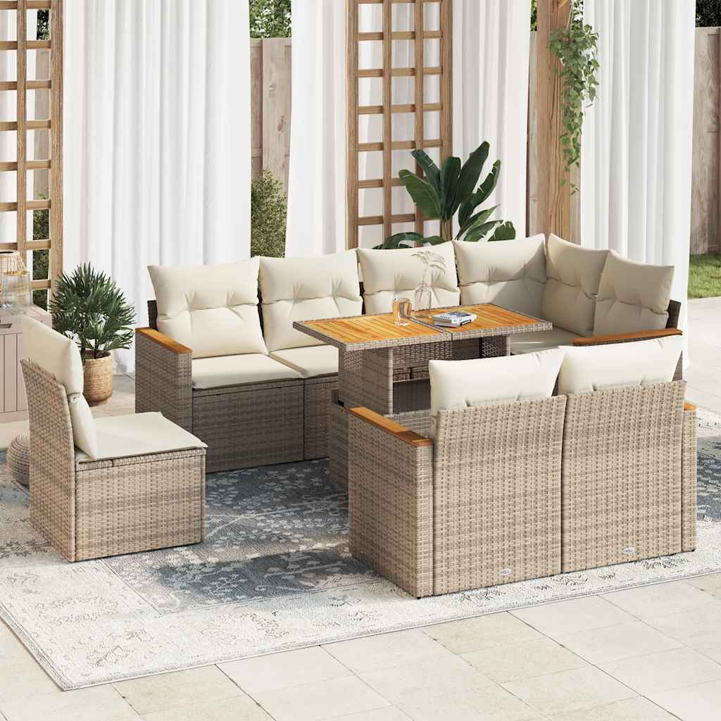 9-tlg. Garten-Sofagarnitur mit Kissen Schwarz Poly Rattan