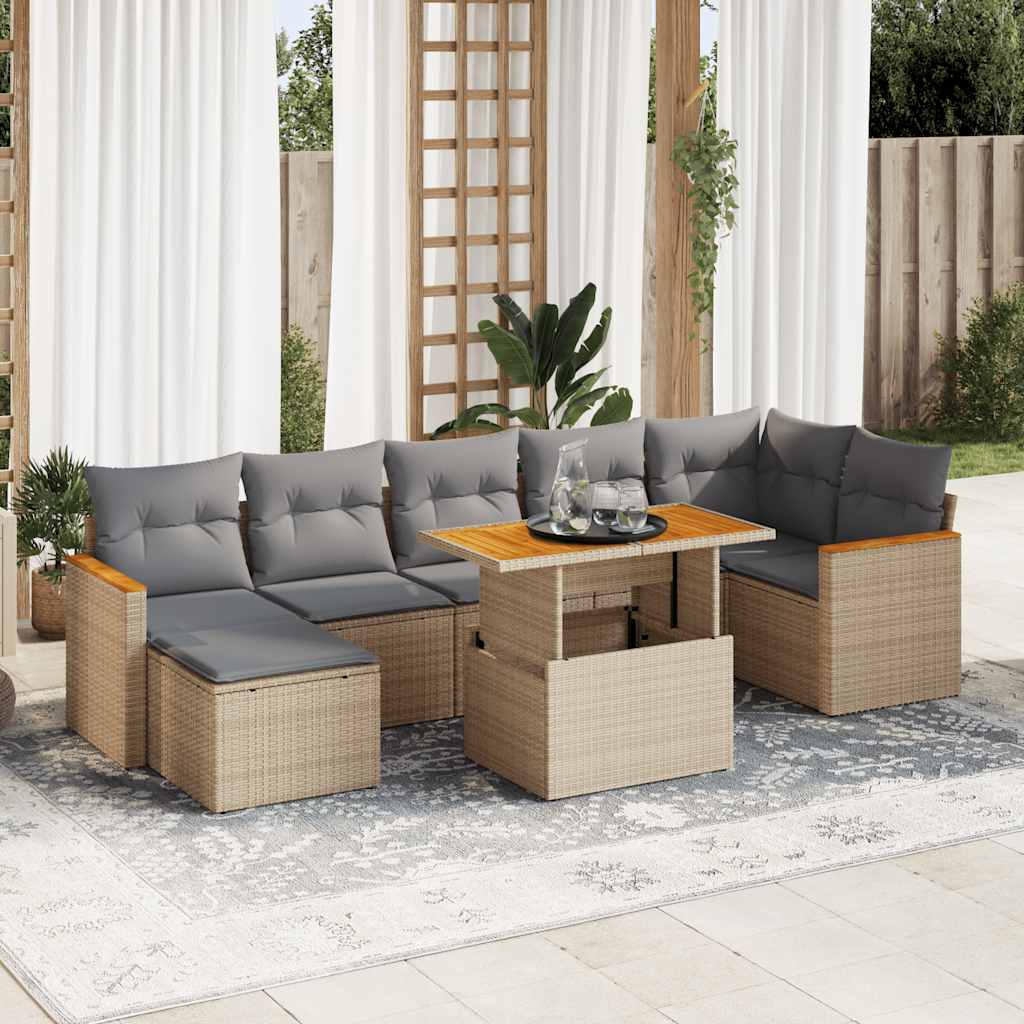 8-tlg. Garten-Sofagarnitur mit Kissen Schwarz Poly Rattan