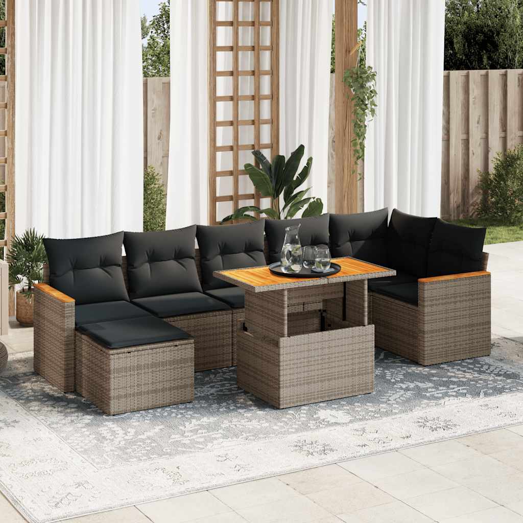 8-tlg. Garten-Sofagarnitur mit Kissen Schwarz Poly Rattan