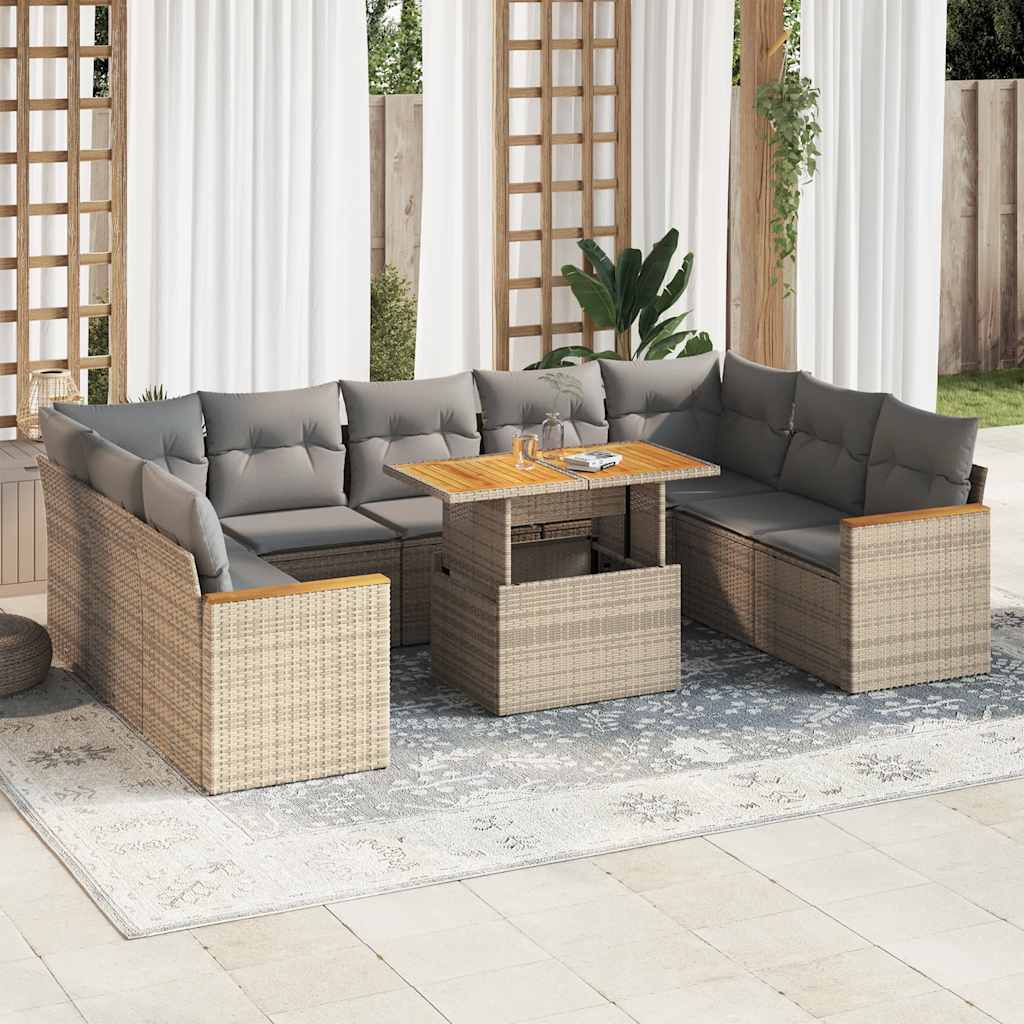 vidaXL 10-tlg. Garten-Sofagarnitur mit Kissen Schwarz Poly Rattan