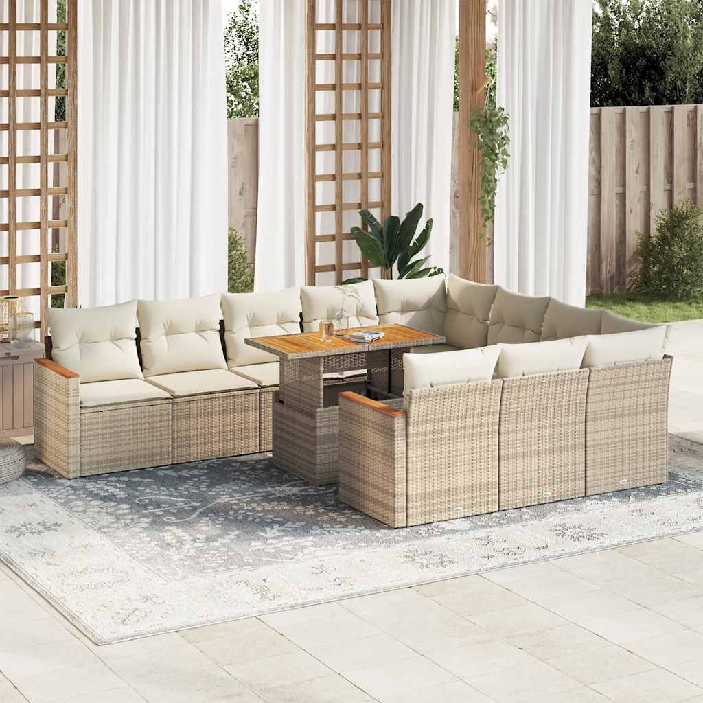 vidaXL 11-tlg. Garten-Sofagarnitur mit Kissen Schwarz Poly Rattan