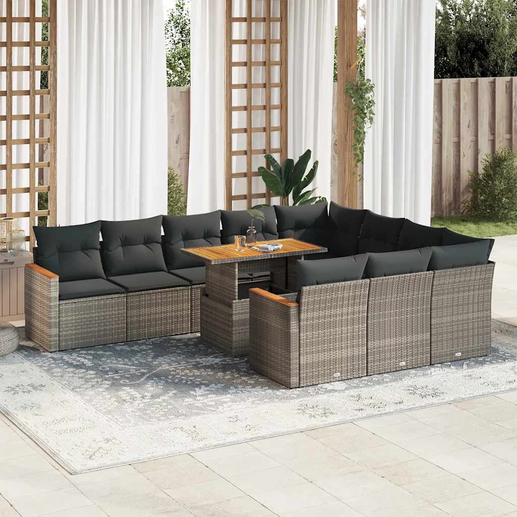 vidaXL 11-tlg. Garten-Sofagarnitur mit Kissen Schwarz Poly Rattan