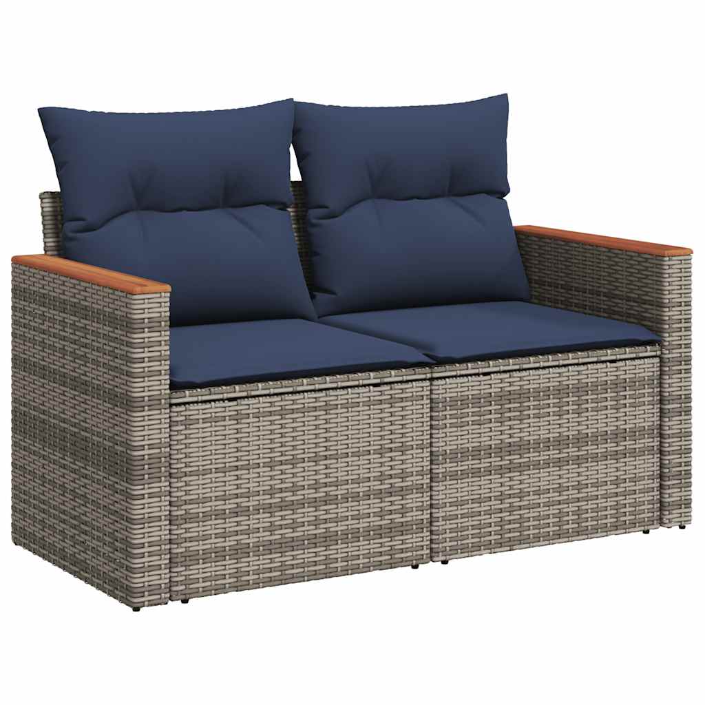 vidaXL 11-tlg. Garten-Sofagarnitur mit Kissen Grau Poly Rattan