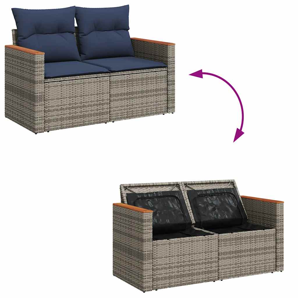 vidaXL 11-tlg. Garten-Sofagarnitur mit Kissen Grau Poly Rattan