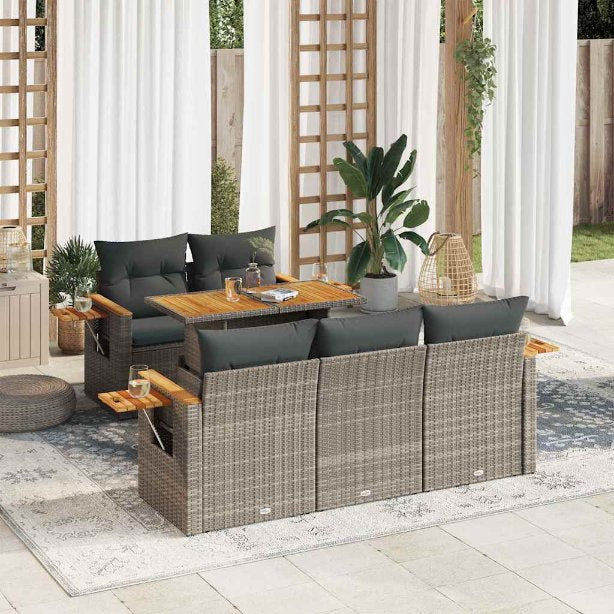 6-tlg. Garten-Sofagarnitur mit Kissen Schwarz Poly Rattan