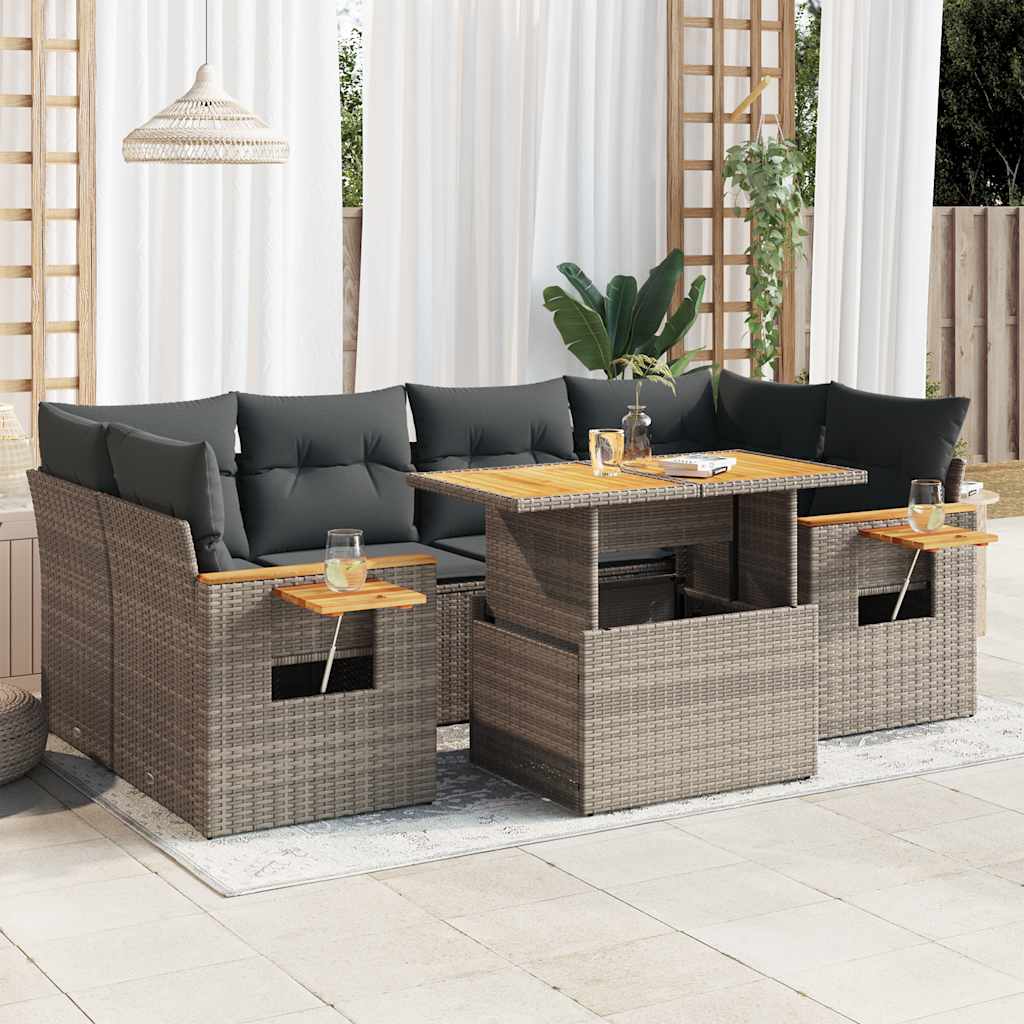 7-tlg. Garten-Sofagarnitur mit Kissen Schwarz Poly Rattan