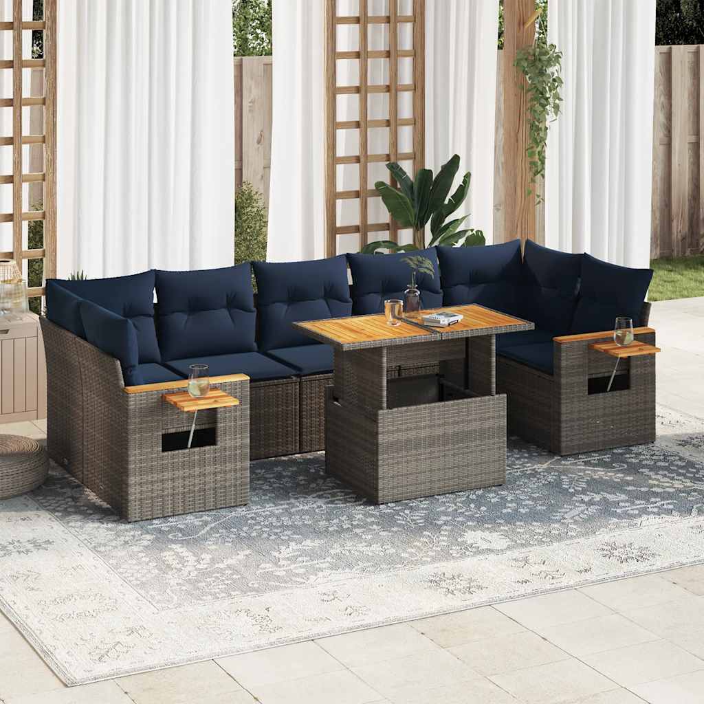 8-tlg. Garten-Sofagarnitur mit Kissen Schwarz Poly Rattan