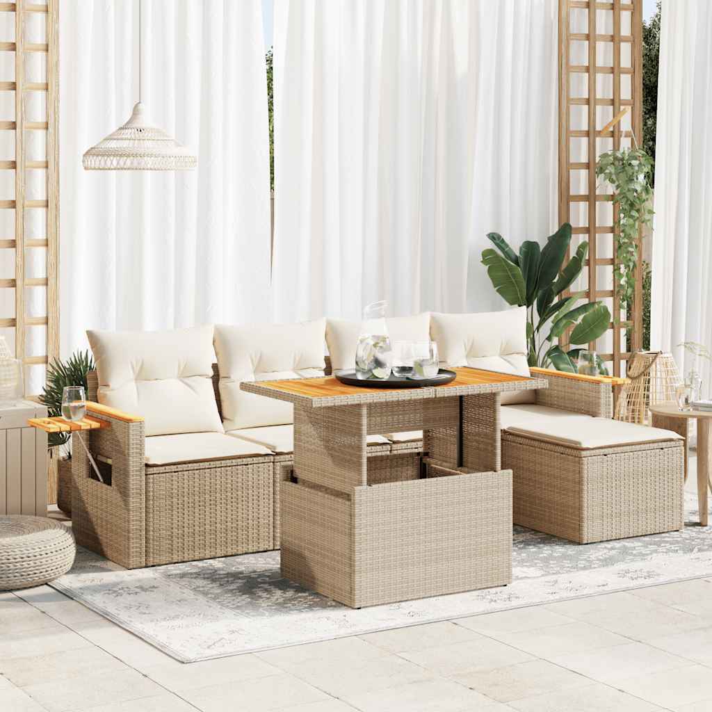 6-tlg. Garten-Sofagarnitur mit Kissen Schwarz Poly Rattan