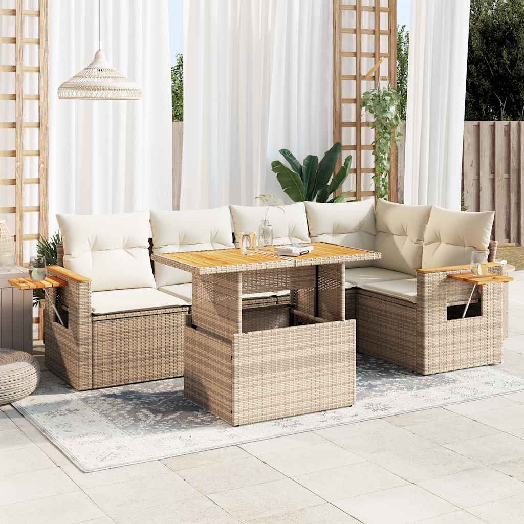 6-tlg. Garten-Sofagarnitur mit Kissen Schwarz Poly Rattan