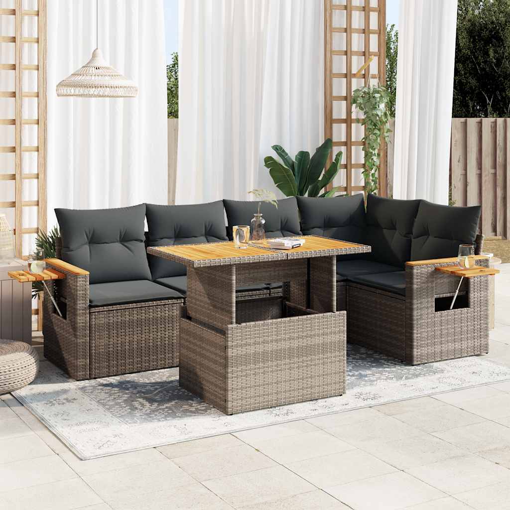 6-tlg. Garten-Sofagarnitur mit Kissen Schwarz Poly Rattan