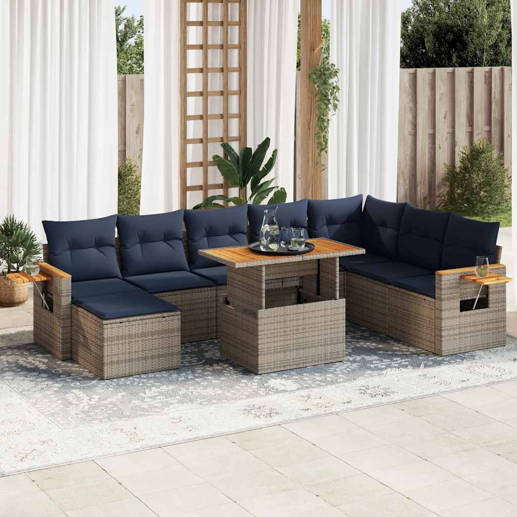 9-tlg. Garten-Sofagarnitur mit Kissen Schwarz Poly Rattan