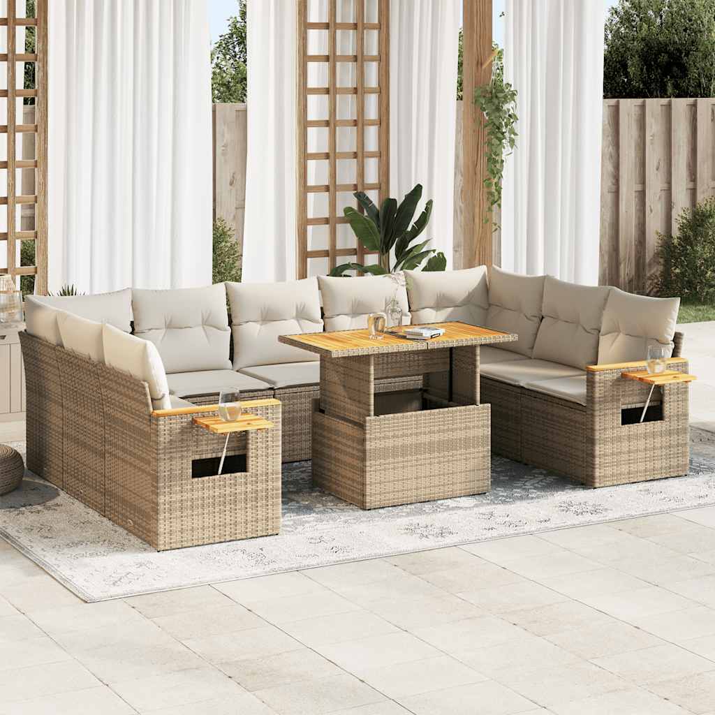 vidaXL 10-tlg. Garten-Sofagarnitur mit Kissen Schwarz Poly Rattan