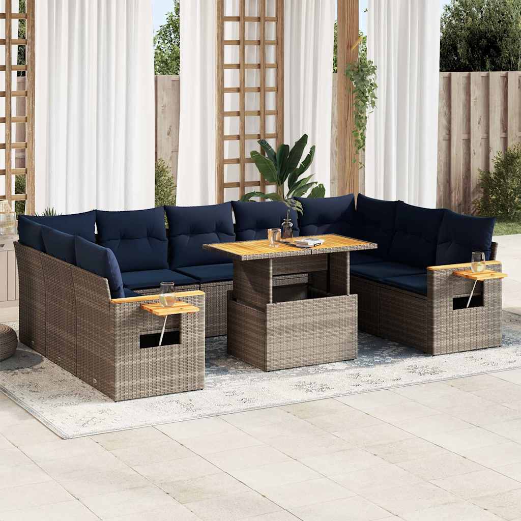 vidaXL 10-tlg. Garten-Sofagarnitur mit Kissen Schwarz Poly Rattan
