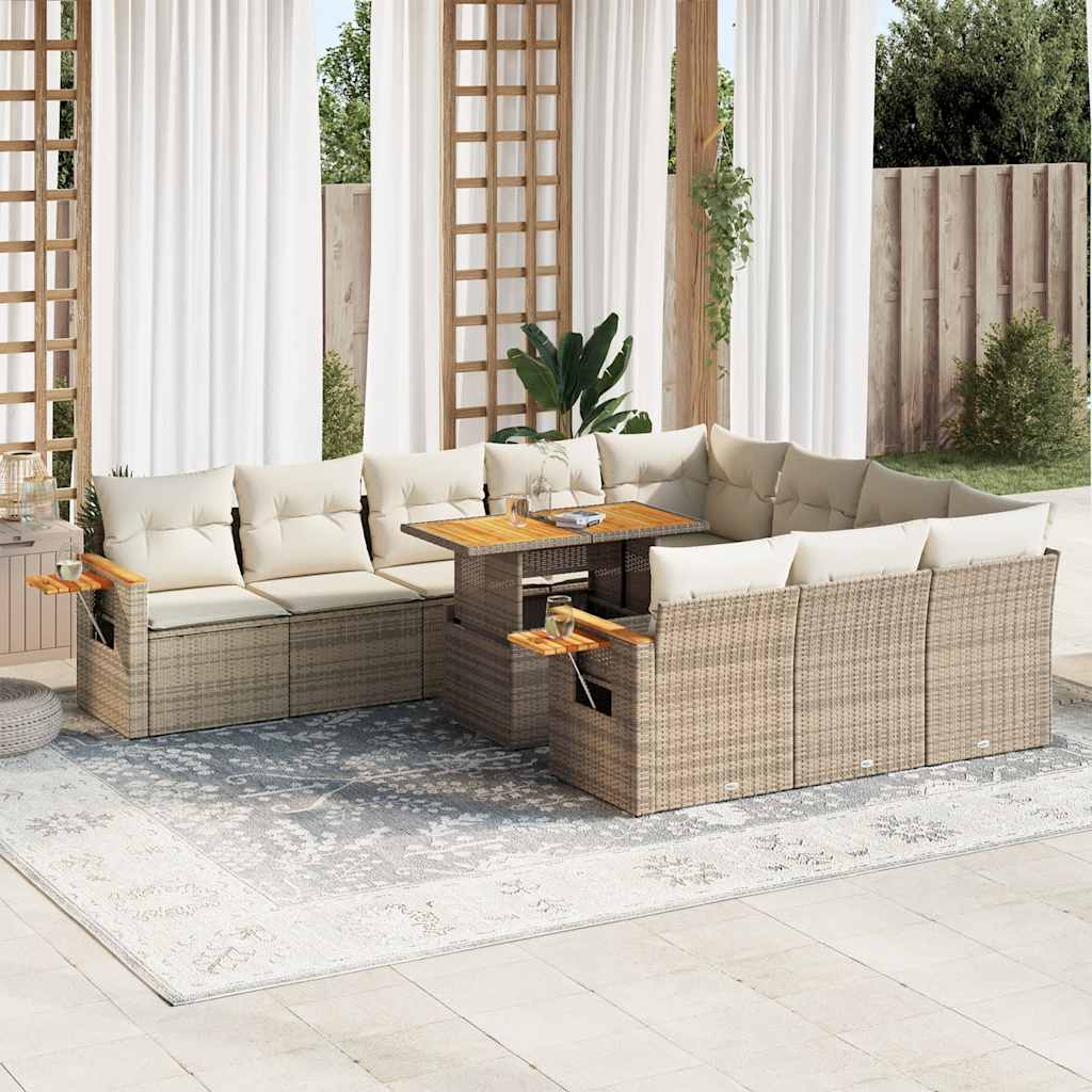 vidaXL 11-tlg. Garten-Sofagarnitur mit Kissen Schwarz Poly Rattan