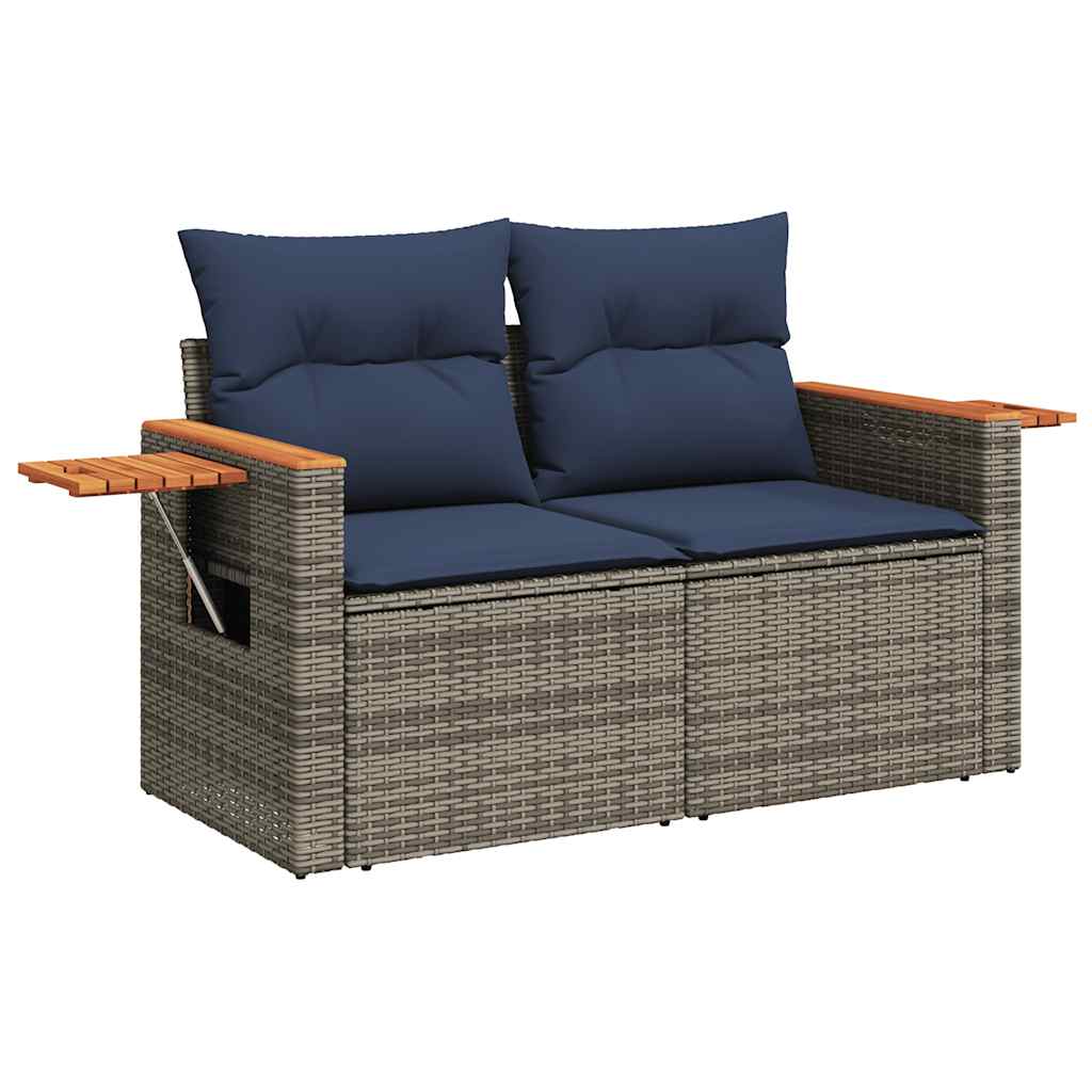 vidaXL 11-tlg. Garten-Sofagarnitur mit Kissen Grau Poly Rattan Akazie