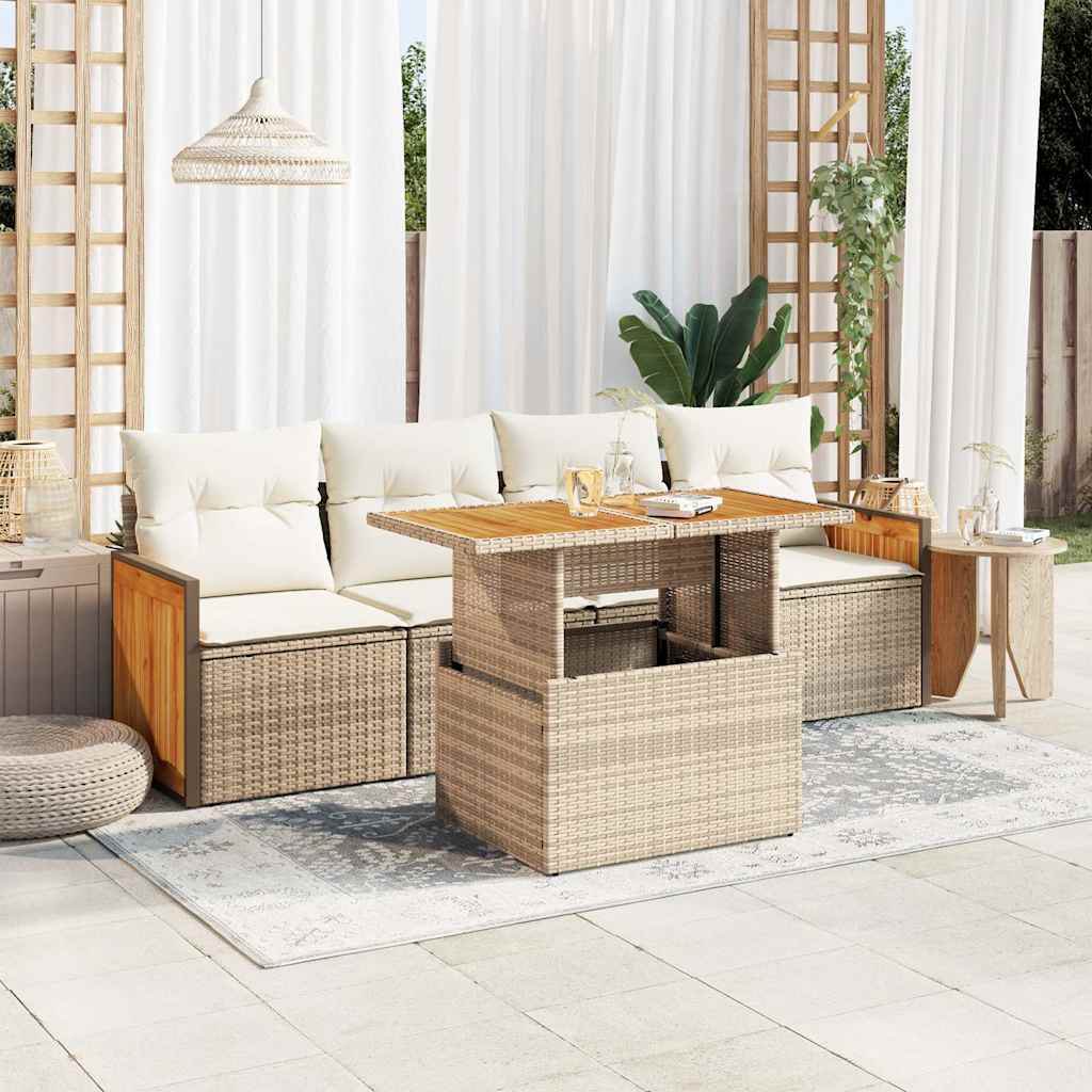 5-tlg. Garten-Sofagarnitur mit Kissen Schwarz Poly Rattan