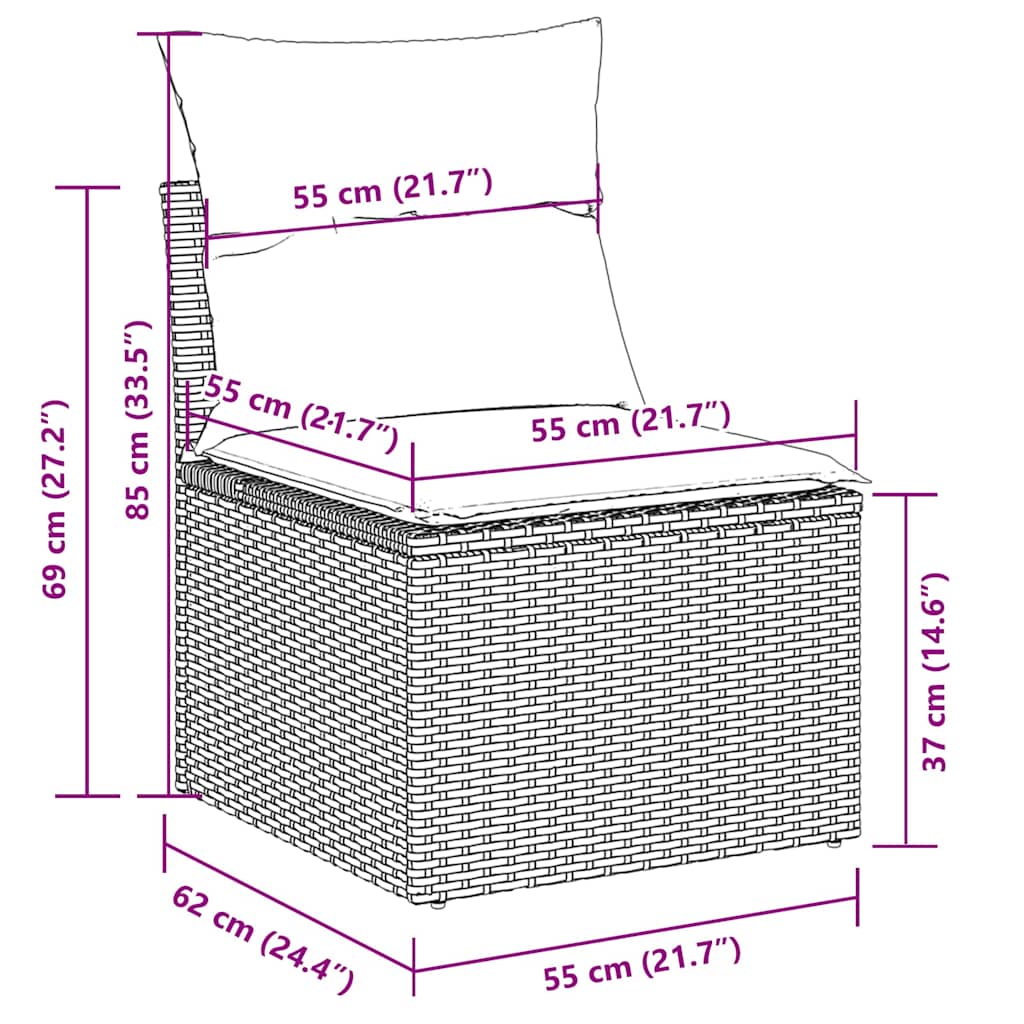 7-tlg. Garten-Sofagarnitur mit Kissen Schwarz Poly Rattan