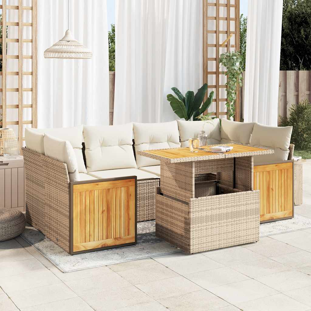 7-tlg. Garten-Sofagarnitur mit Kissen Schwarz Poly Rattan