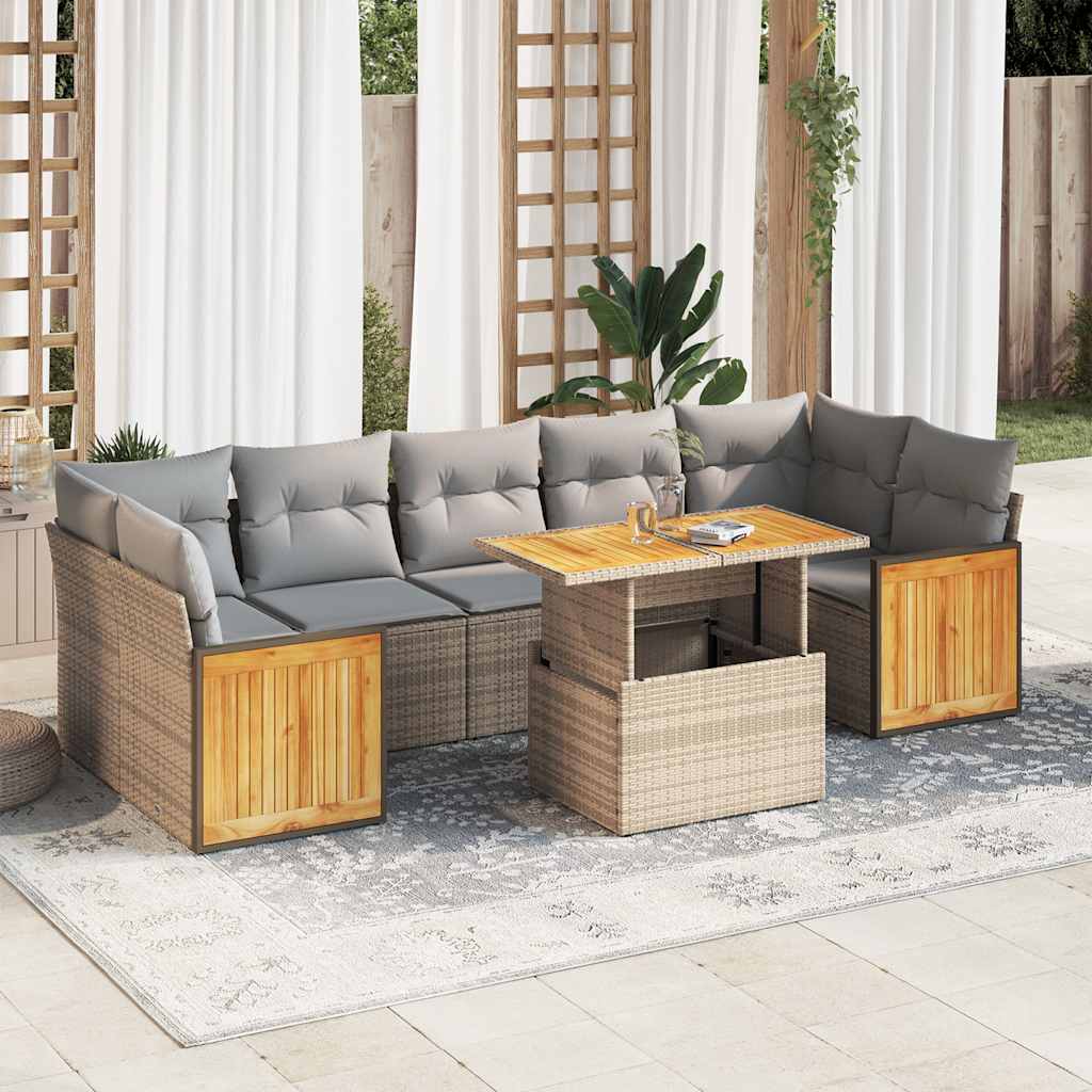 8-tlg. Garten-Sofagarnitur mit Kissen Schwarz Poly Rattan
