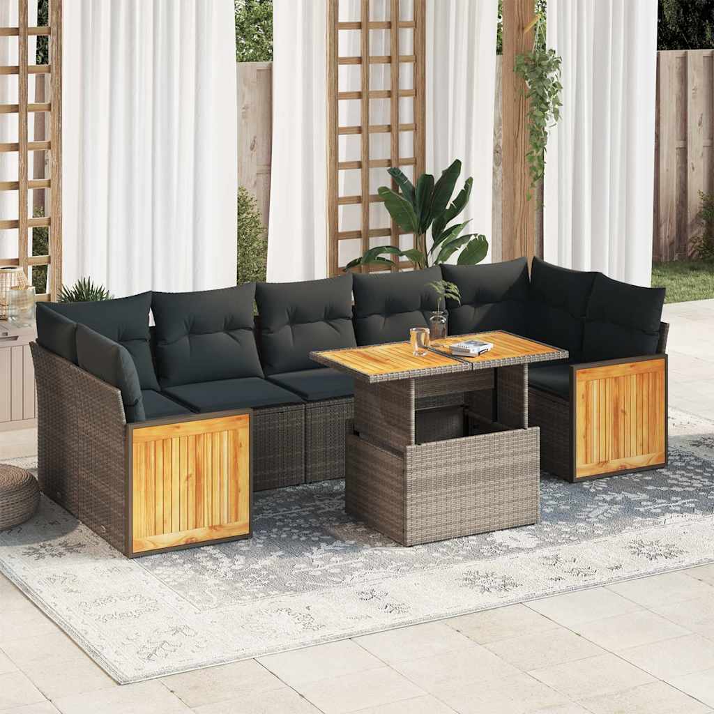 8-tlg. Garten-Sofagarnitur mit Kissen Schwarz Poly Rattan