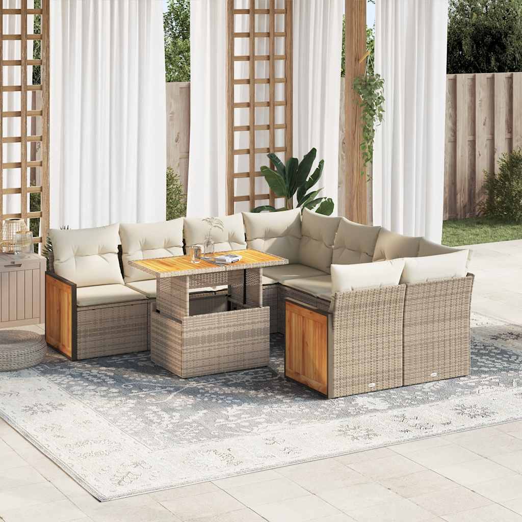 9-tlg. Garten-Sofagarnitur mit Kissen Schwarz Poly Rattan