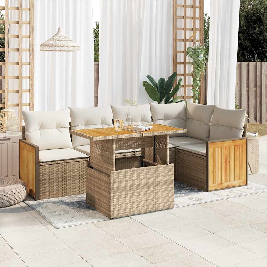 6-tlg. Garten-Sofagarnitur mit Kissen Schwarz Poly Rattan
