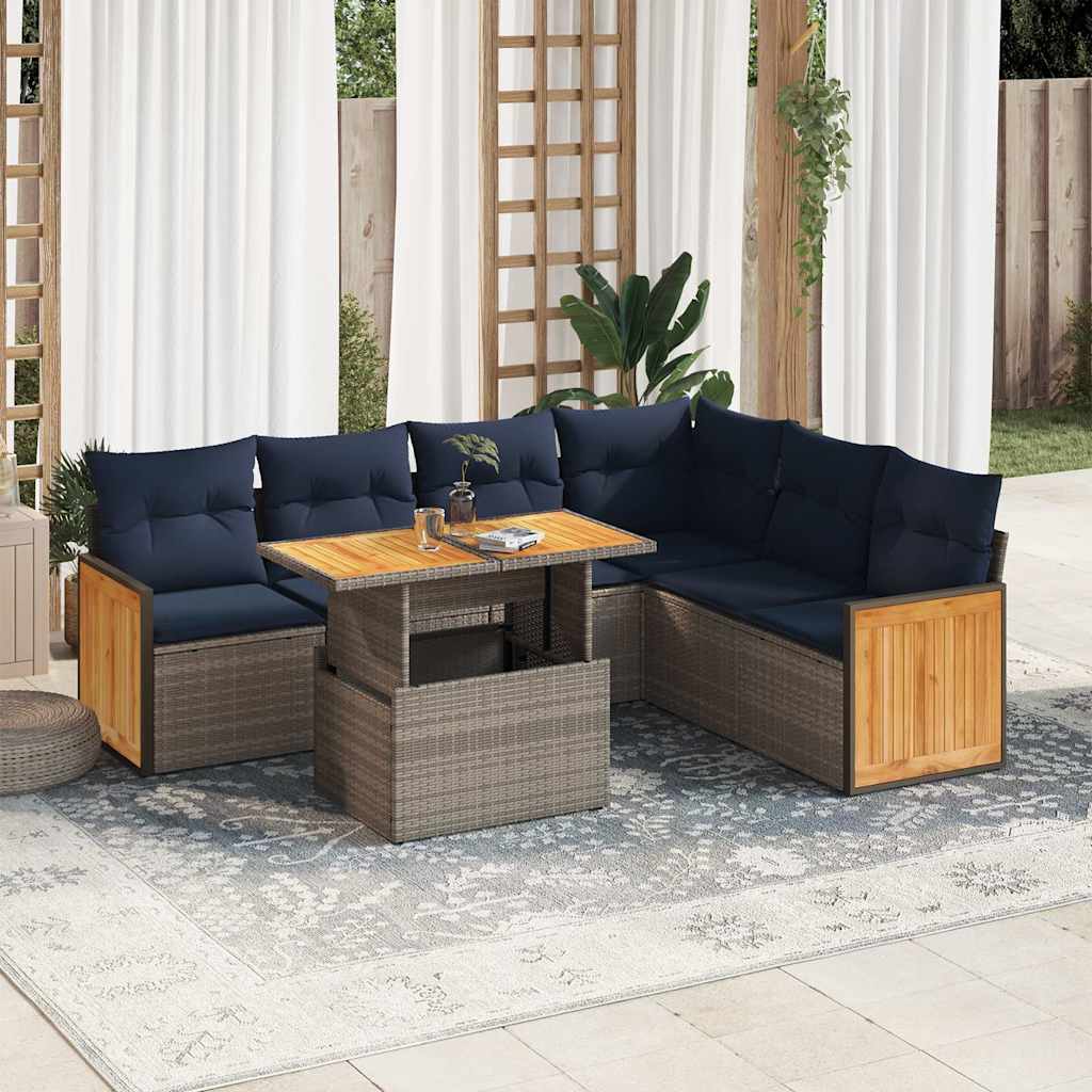 6-tlg. Garten-Sofagarnitur mit Kissen Schwarz Poly Rattan