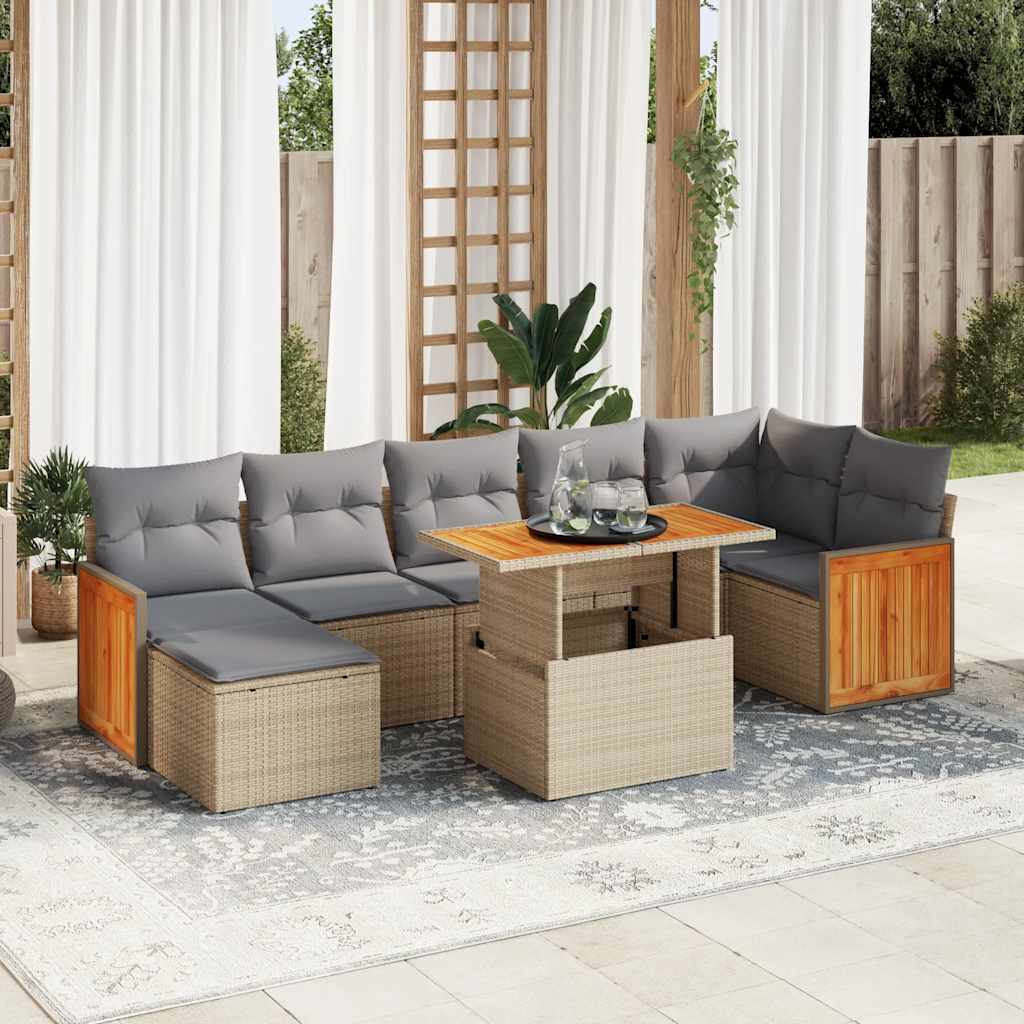 8-tlg. Garten-Sofagarnitur mit Kissen Schwarz Poly Rattan