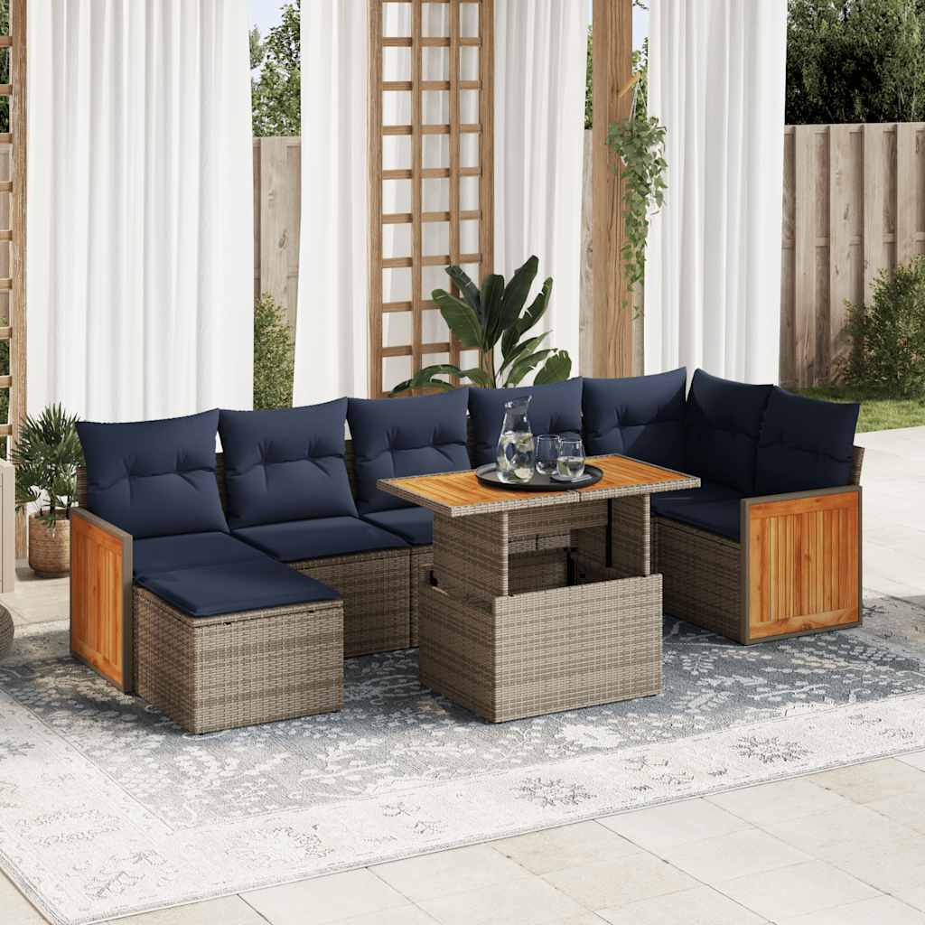 8-tlg. Garten-Sofagarnitur mit Kissen Schwarz Poly Rattan