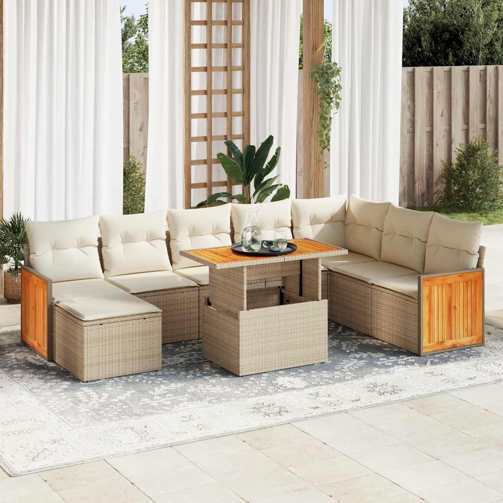 9-tlg. Garten-Sofagarnitur mit Kissen Schwarz Poly Rattan