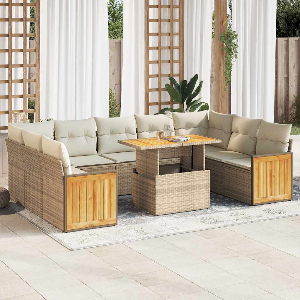vidaXL 10-tlg. Garten-Sofagarnitur mit Kissen Schwarz Poly Rattan
