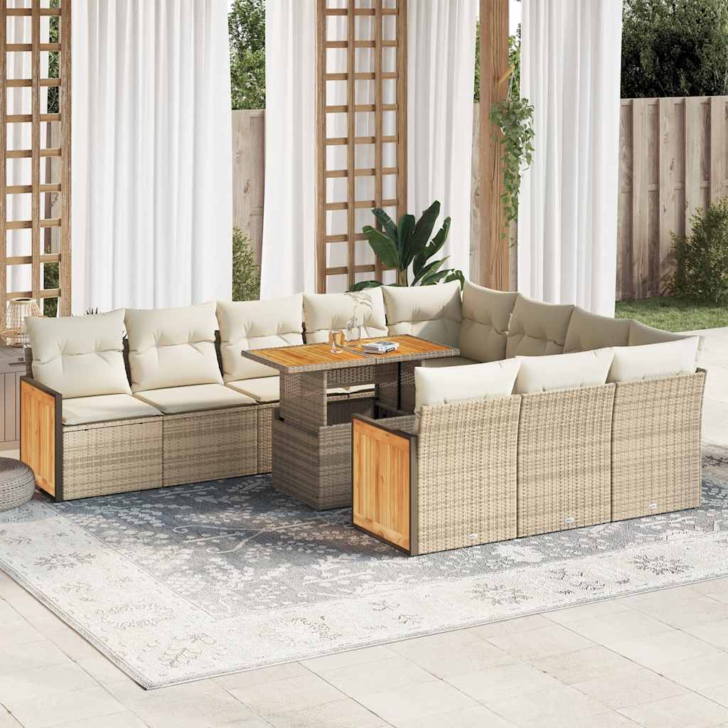 vidaXL 11-tlg. Garten-Sofagarnitur mit Kissen Schwarz Poly Rattan