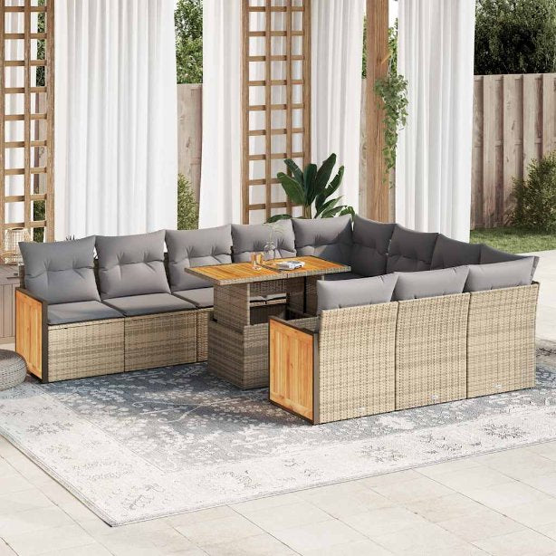 vidaXL 11-tlg. Garten-Sofagarnitur mit Kissen Schwarz Poly Rattan