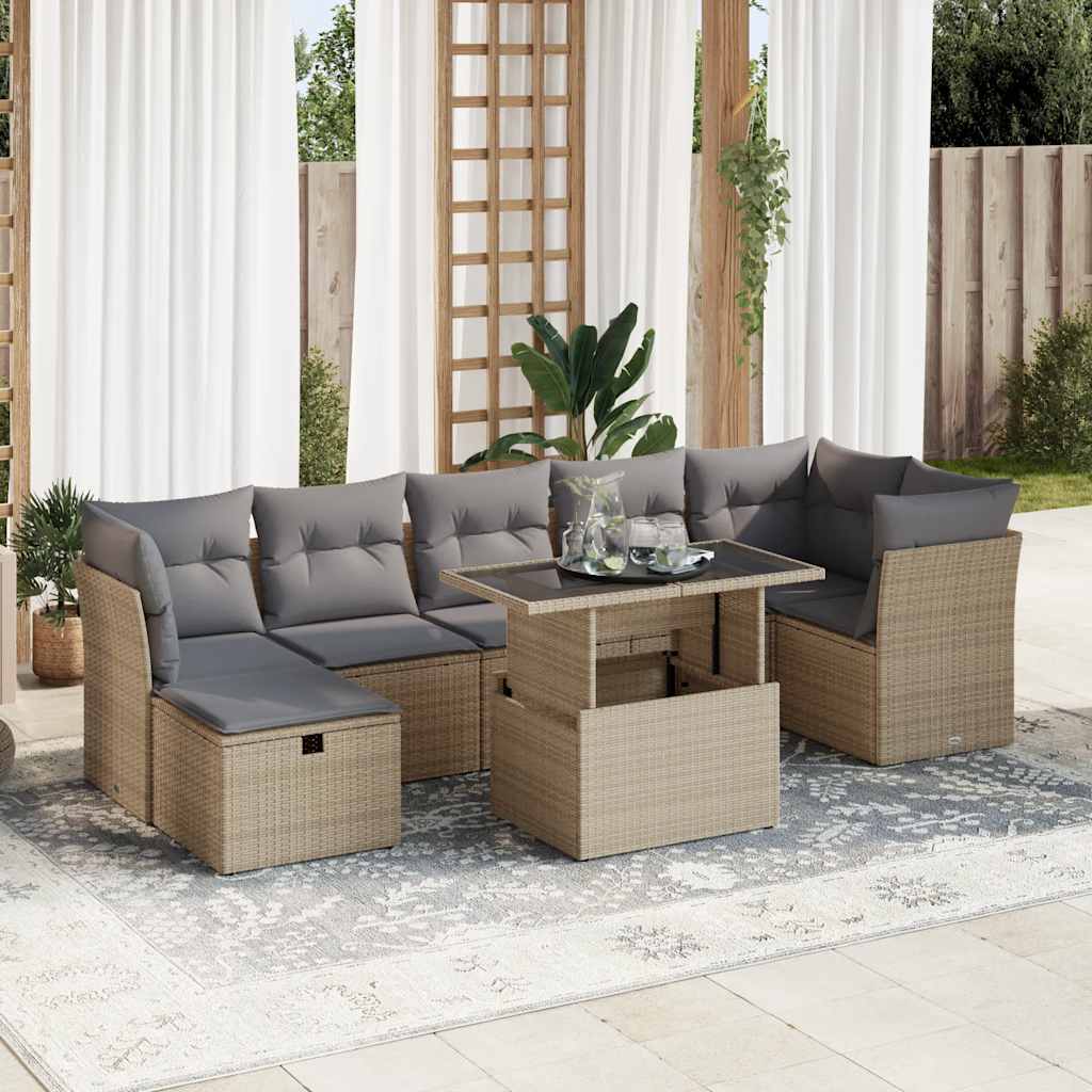 8-tlg. Garten-Sofagarnitur mit Kissen Schwarz Poly Rattan