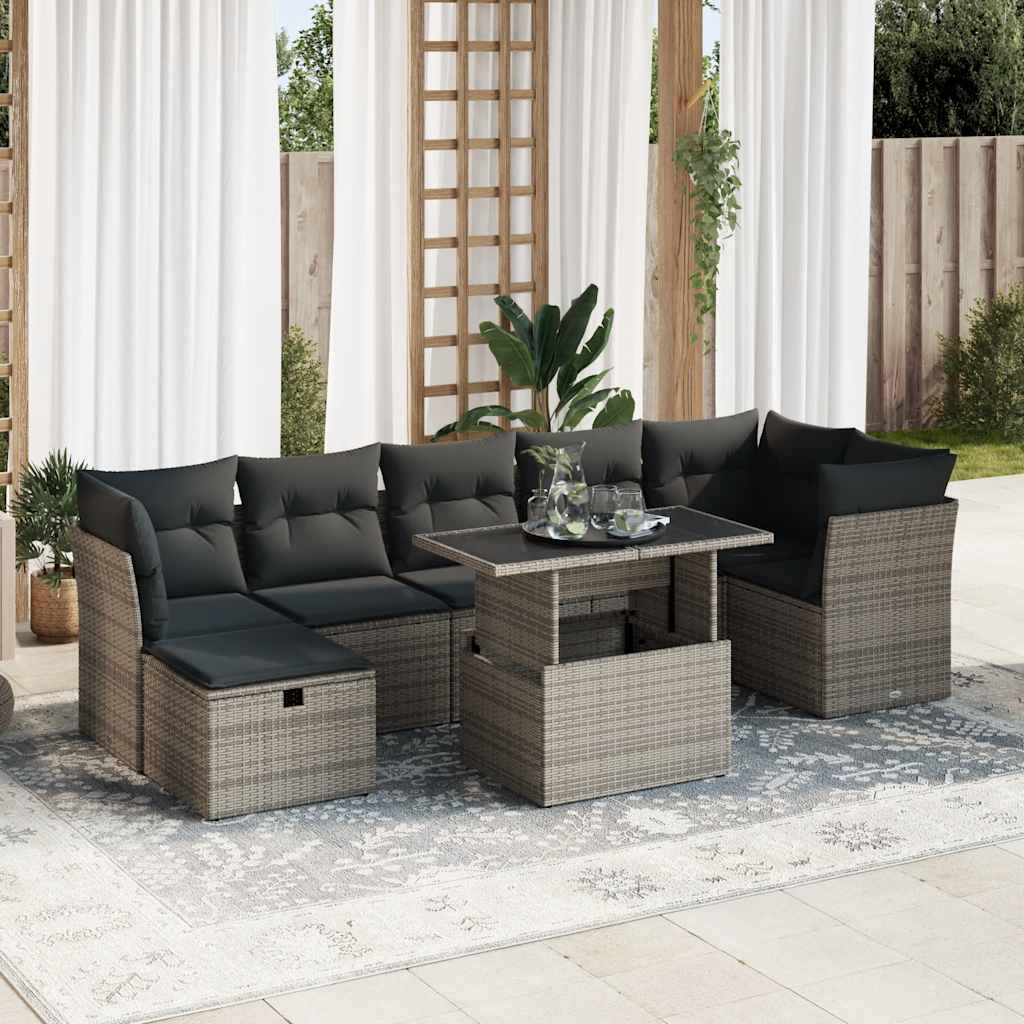 8-tlg. Garten-Sofagarnitur mit Kissen Schwarz Poly Rattan