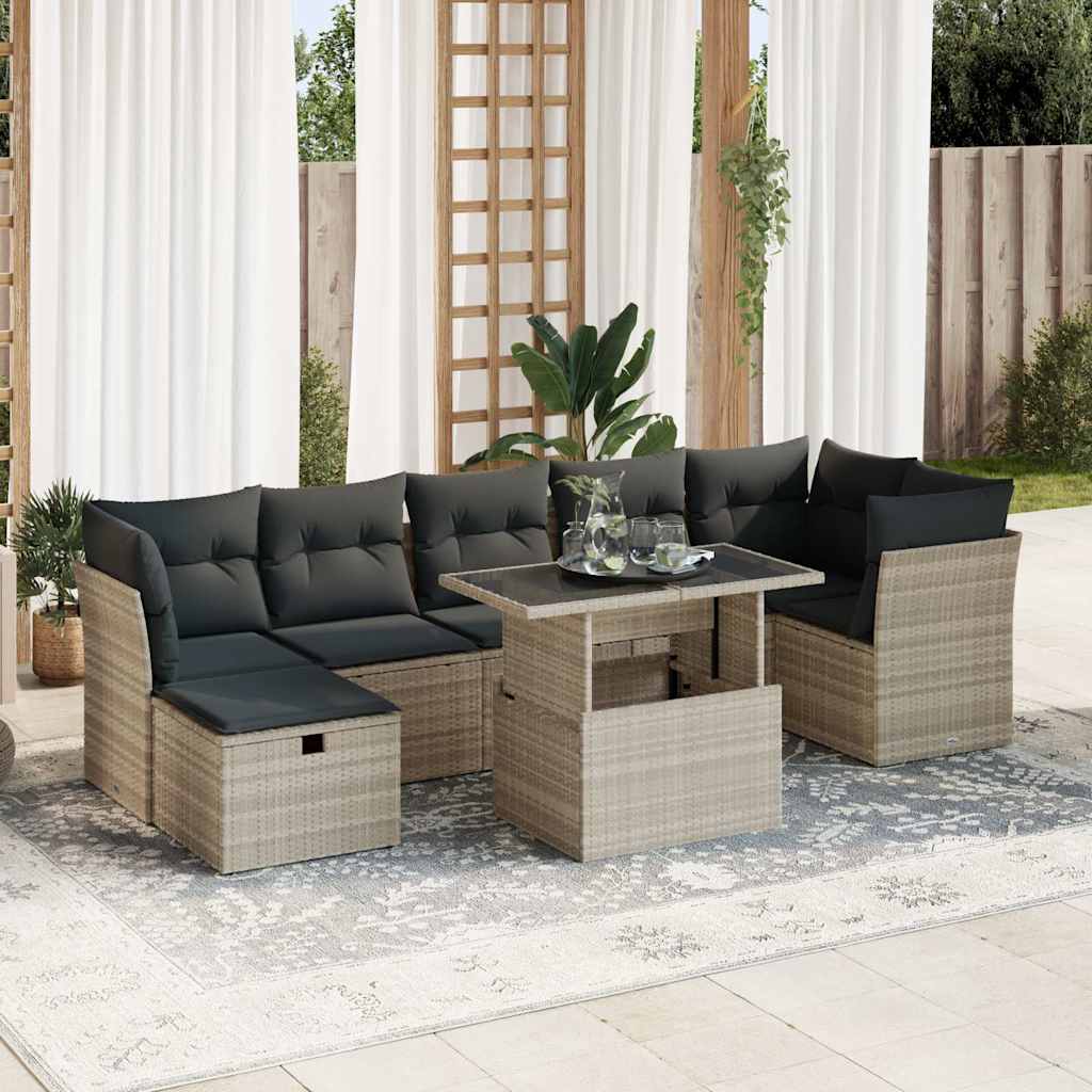 8-tlg. Garten-Sofagarnitur mit Kissen Schwarz Poly Rattan