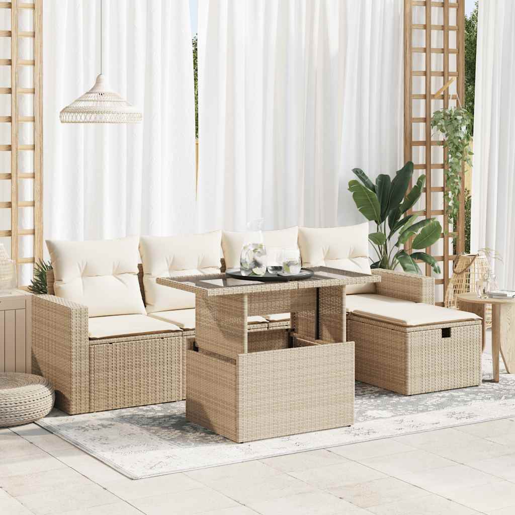 6-tlg. Garten-Sofagarnitur mit Kissen Schwarz Poly Rattan
