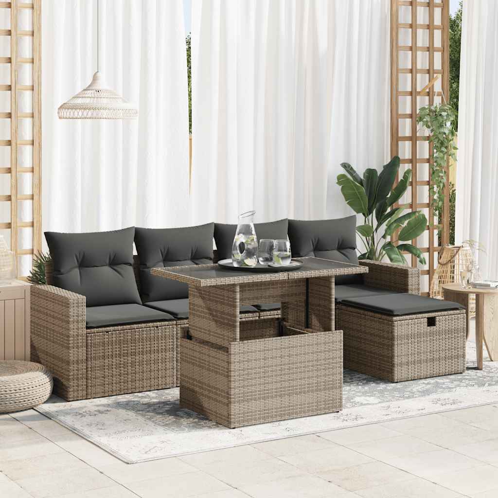 6-tlg. Garten-Sofagarnitur mit Kissen Schwarz Poly Rattan