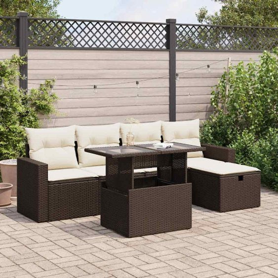 6-tlg. Garten-Sofagarnitur mit Kissen Schwarz Poly Rattan