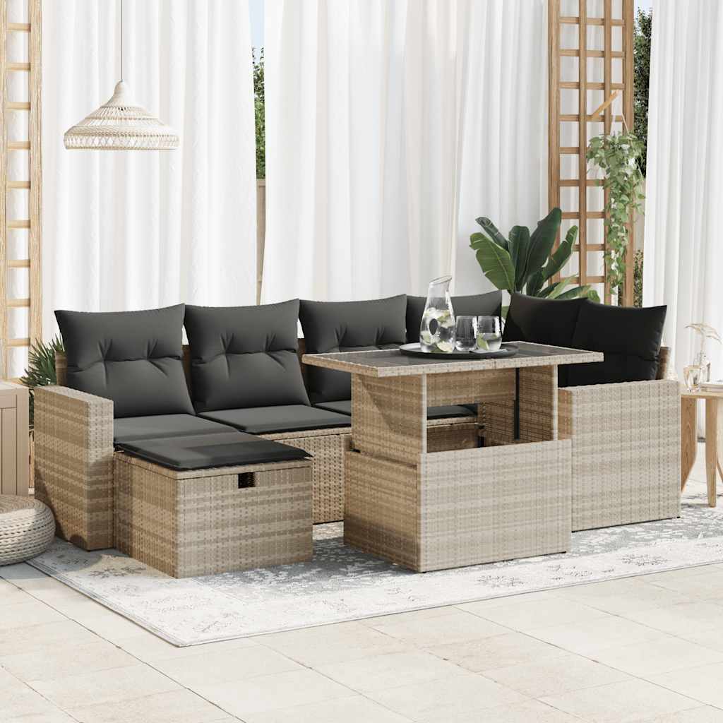 7-tlg. Garten-Sofagarnitur mit Kissen Schwarz Poly Rattan